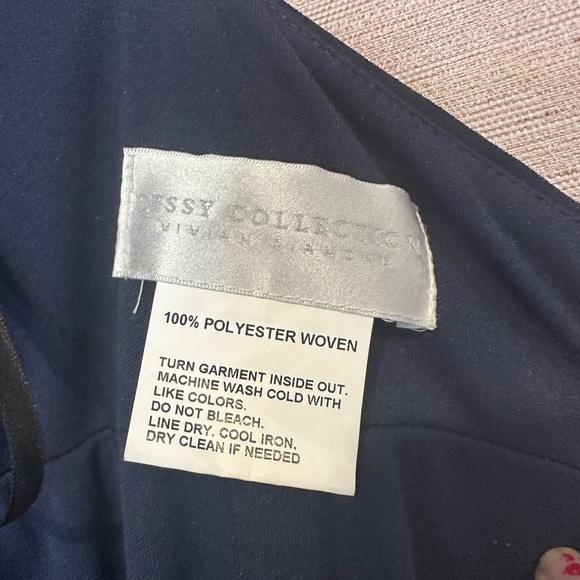 Dessy Collection Midnight Cutaway Shoulder High Slit Crepe Gown - Picture 4 of 5